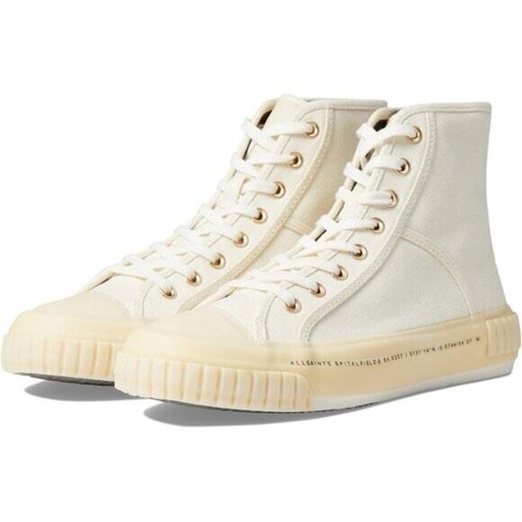 AllSaints Ghost Dana High Top Sneaker Canvas Lace Up Shoes White Cream Size 7 - Picture 1 of 16